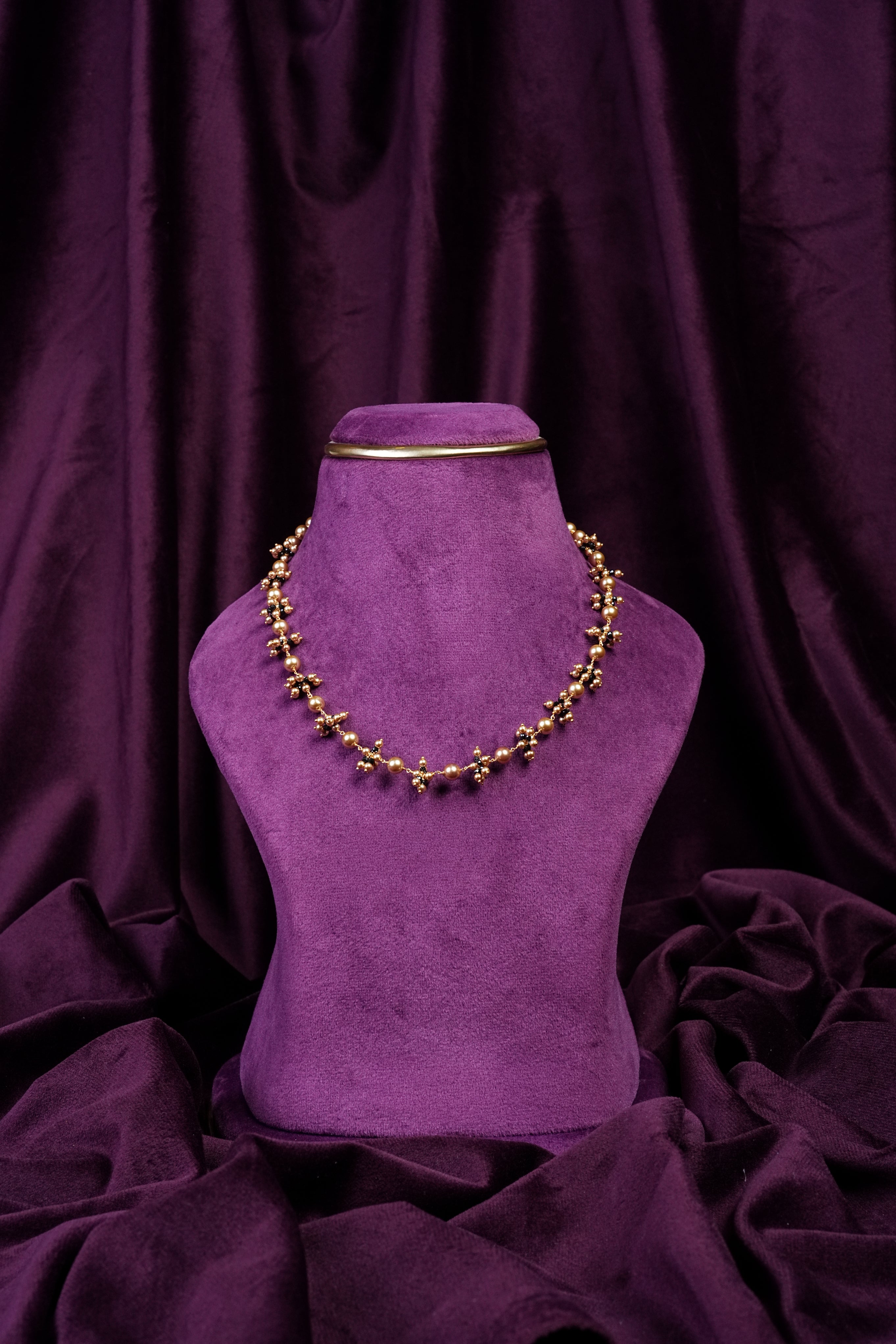 Gold and Guttapusala Gold Pearls Made With Precious Gold Pearls & Black CZS