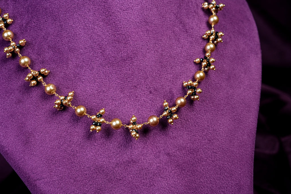 Gold and Guttapusala Gold Pearls Made With Precious Gold Pearls & Black CZS