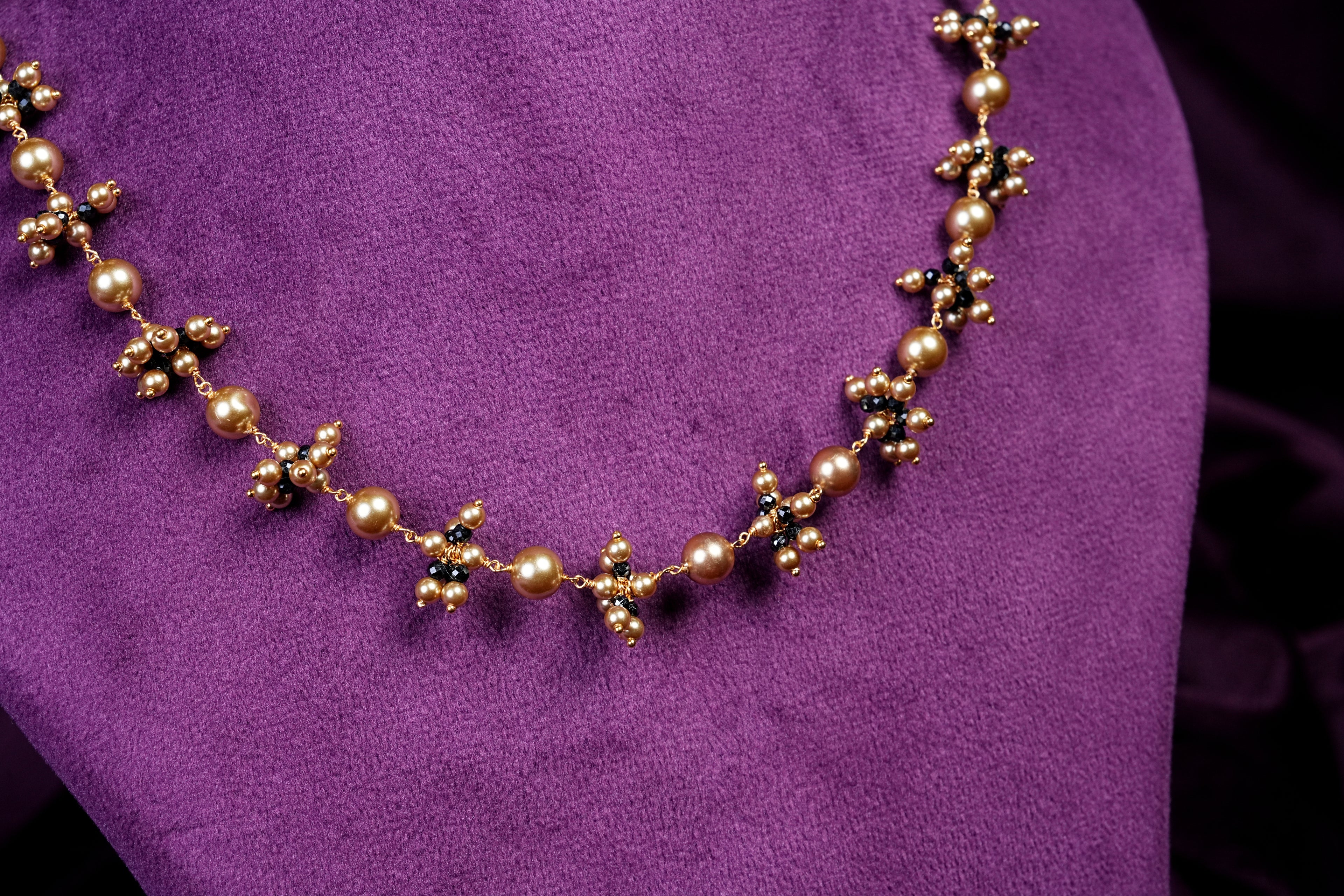 Gold and Guttapusala Gold Pearls Made With Precious Gold Pearls & Black CZS