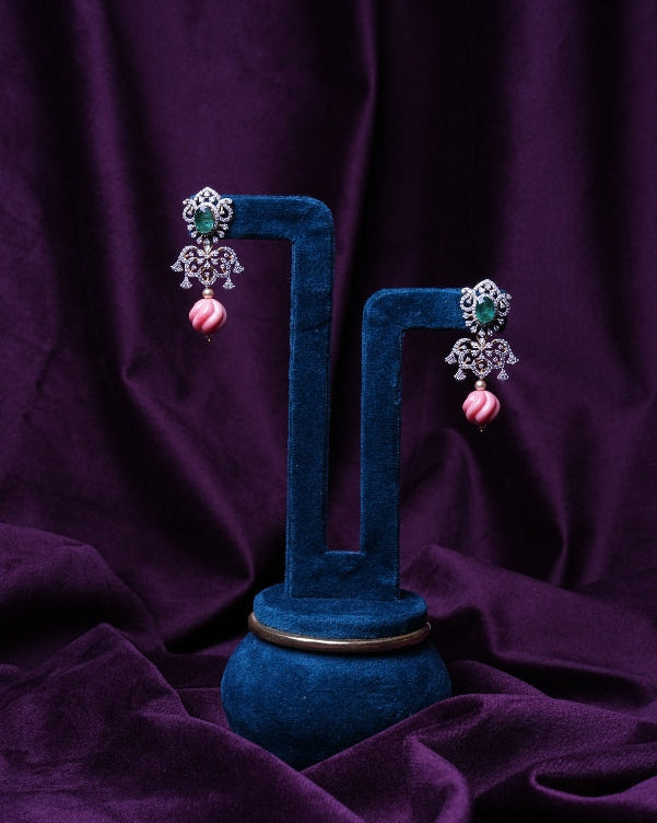 6-In-1 Emerald & Tourmaline Halo Filigree Jhumkas With South Sea Pearl & Coral Changeable Drops