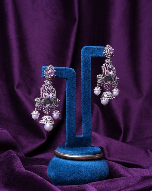 2-In-1 Russian Emerald And Tourmaline Changeable Jhumka Chandelier