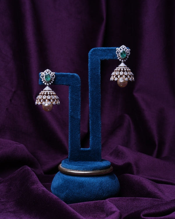 6-In-1 Emerald & Tourmaline Halo Filigree Jhumkas With South Sea Pearl & Coral Changeable Drops