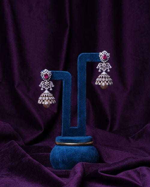 6-In-1 Emerald & Tourmaline Halo Filigree Jhumkas With South Sea Pearl & Coral Changeable Drops