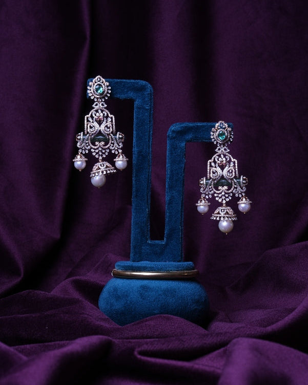 2-In-1 Russian Emerald And Tourmaline Changeable Jhumka Chandelier
