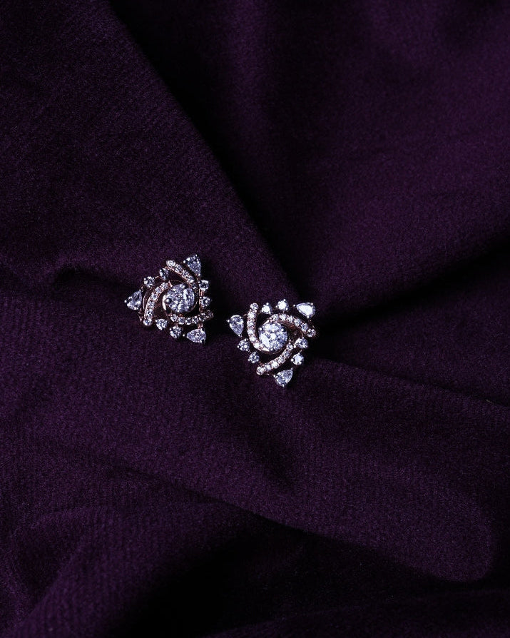 Lab Grown Diamond Triangular Swirl Pinwheel Cluster Earrings