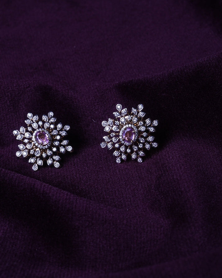Lab Grown Diamond Tourmaline Starburst Snowflake Floral Cluster Halo Earstuds