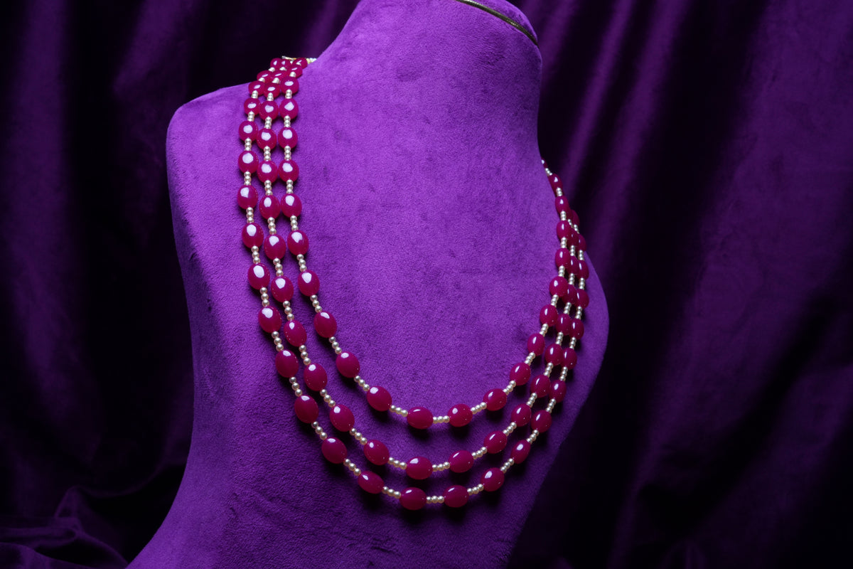 Manikyammal Tri-Ladi Ruby Mala