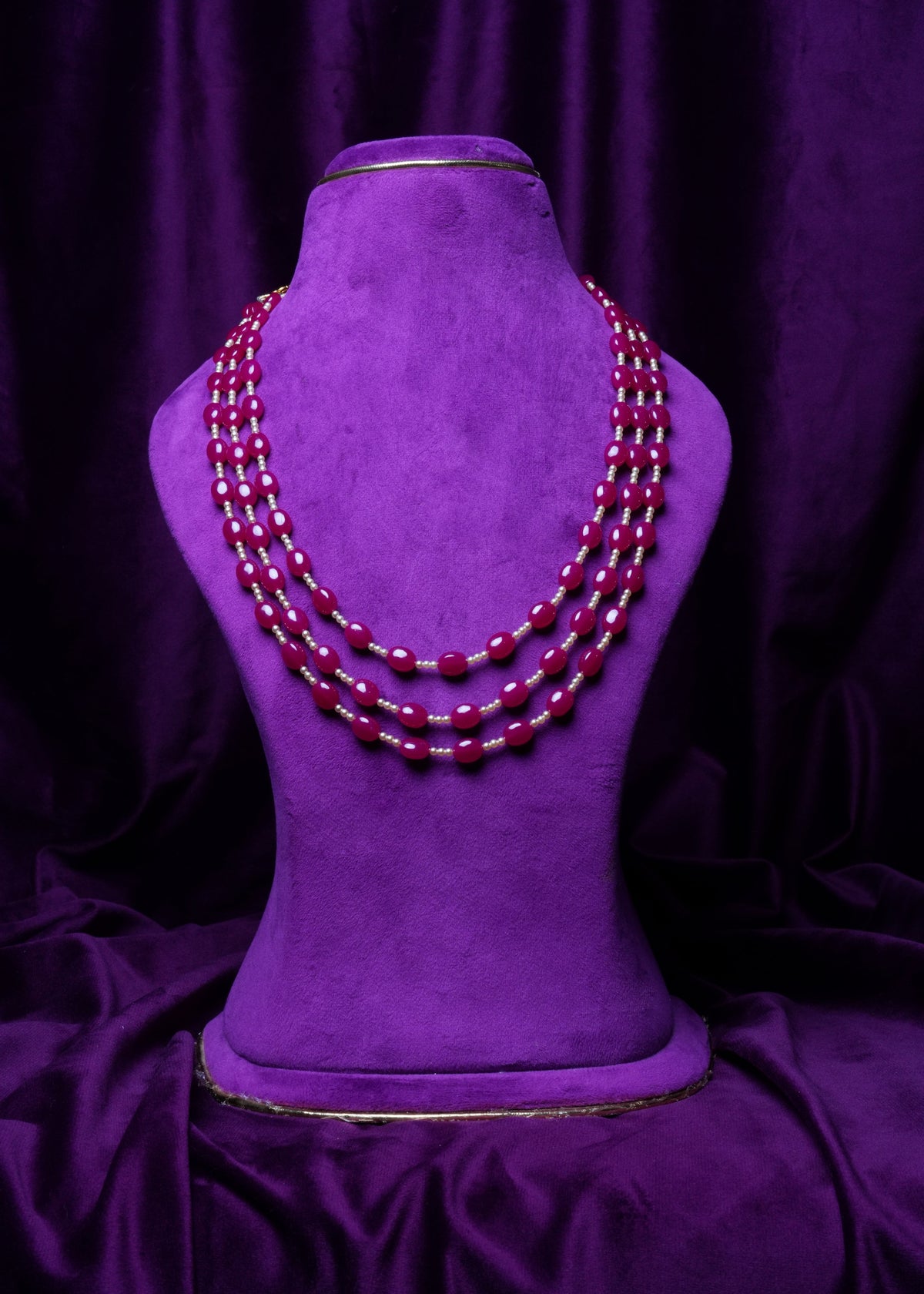Manikyammal Tri-Ladi Ruby Mala