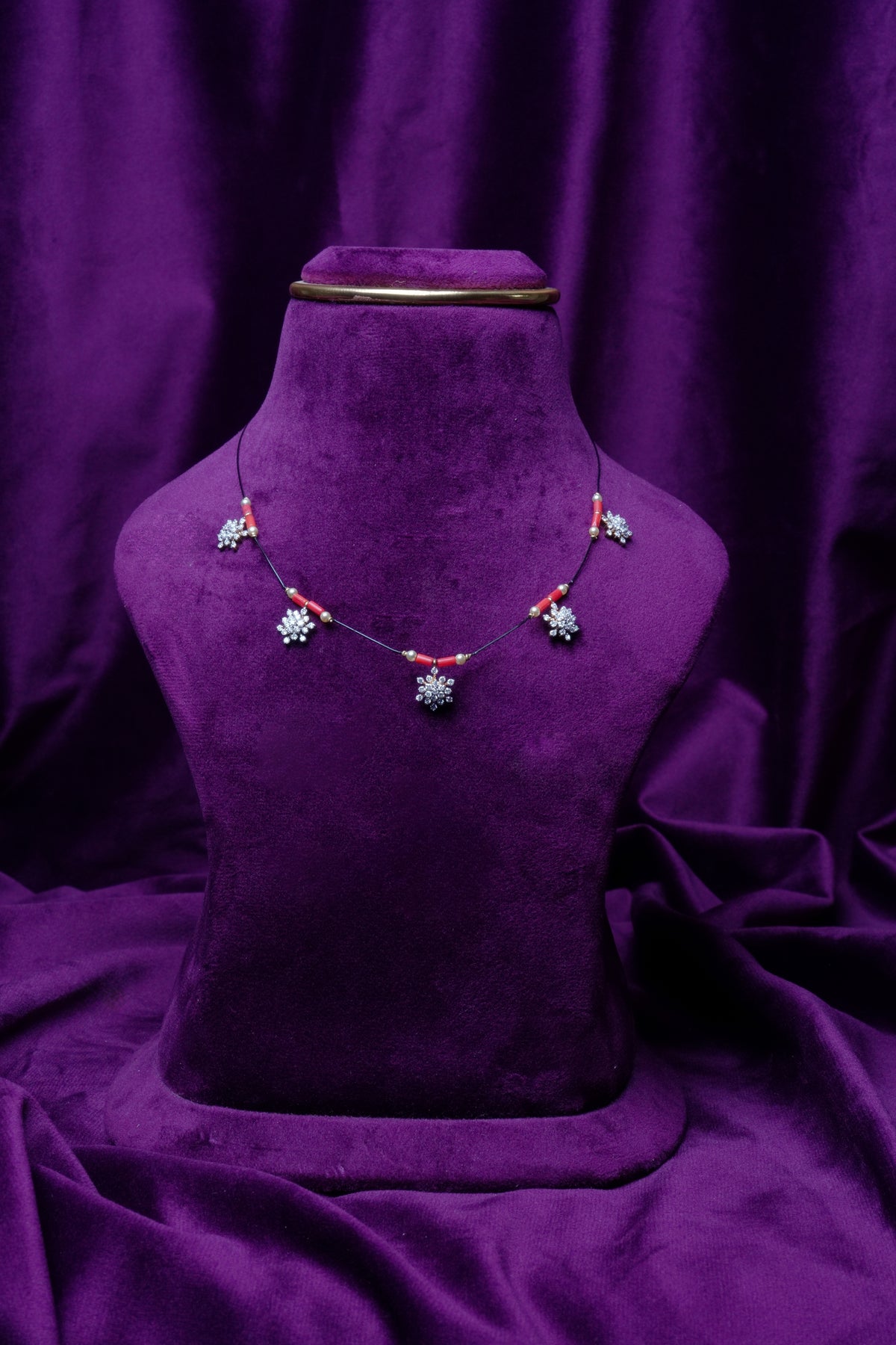 Nazariya Astral Coral lab grown diamond bloom Invisible Black-Thread Mangalsutra