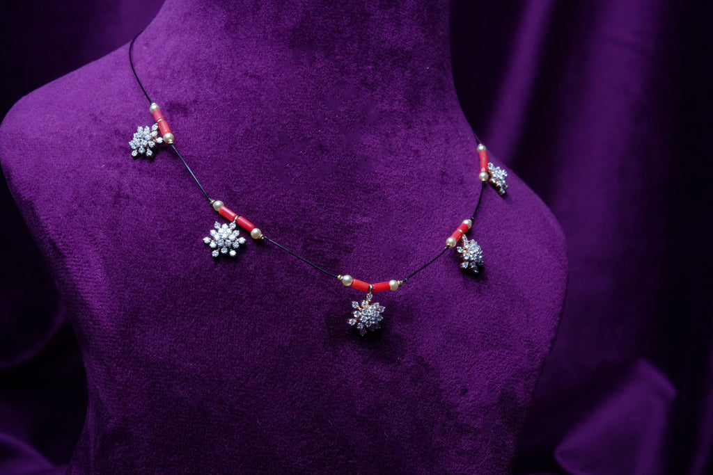 Nazariya Astral Coral lab grown diamond bloom Invisible Black-Thread Mangalsutra