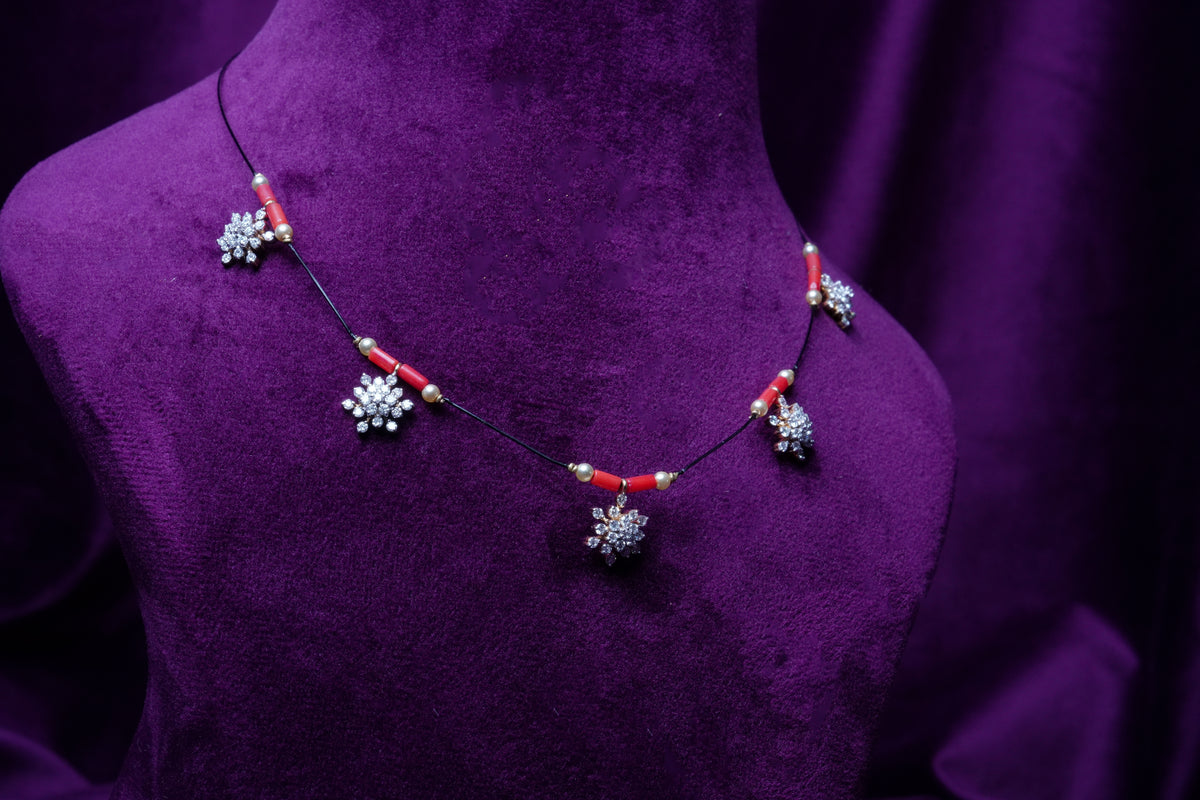 Nazariya Astral Coral lab grown diamond bloom Invisible Black-Thread Mangalsutra