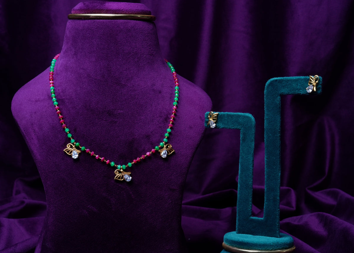 Monarch Butterfly Verdant Flora Bead Necklace Set