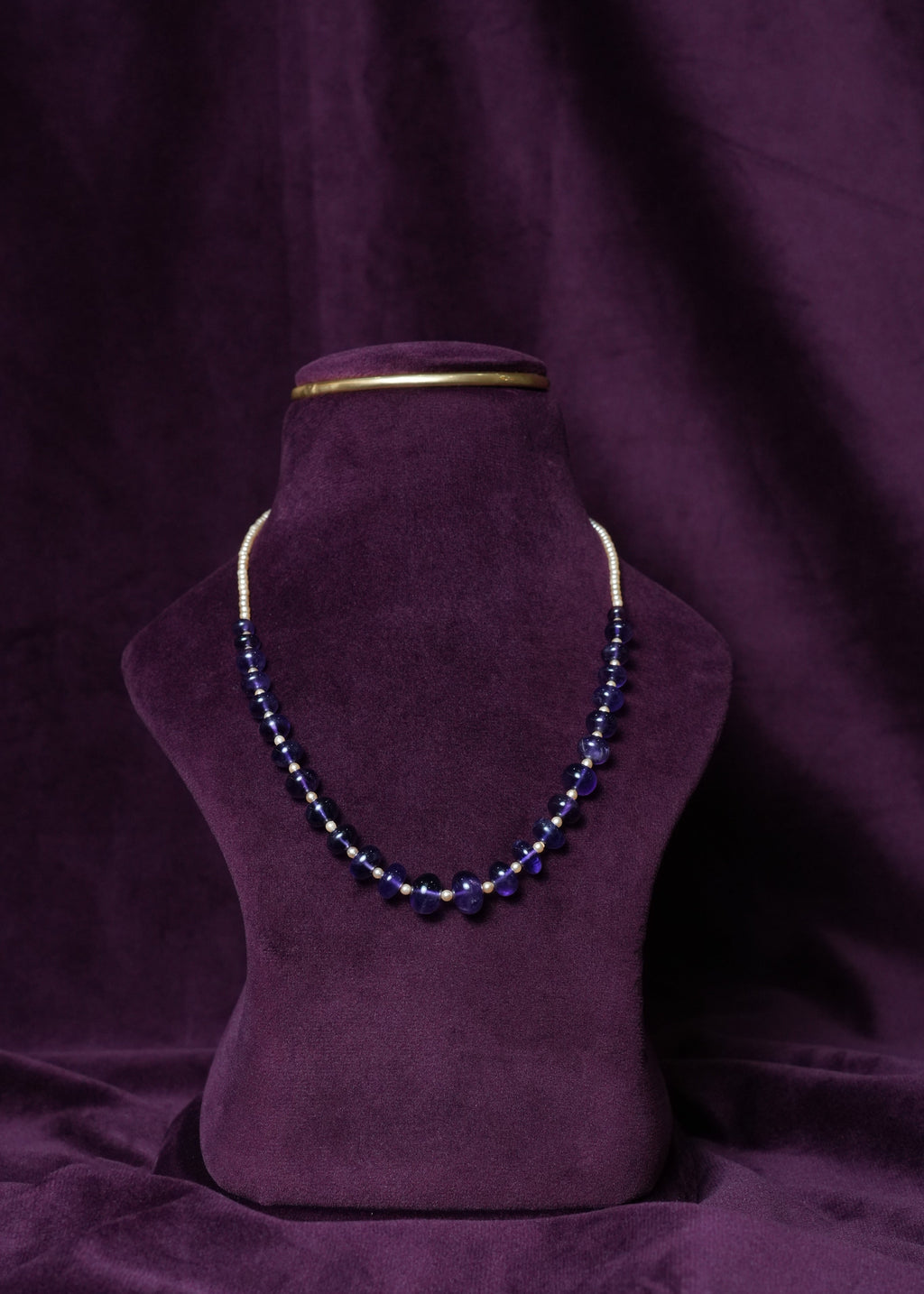 Neelambari Amethyst Round-Bead with Moti pearl Haar