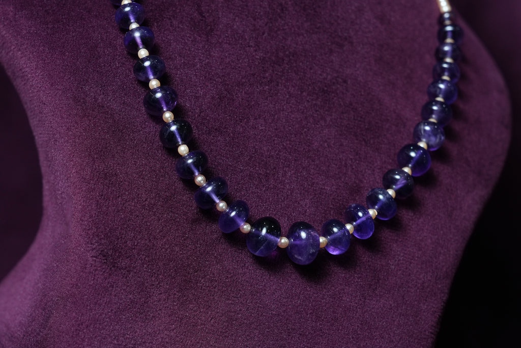 Neelambari Amethyst Round-Bead with Moti pearl Haar