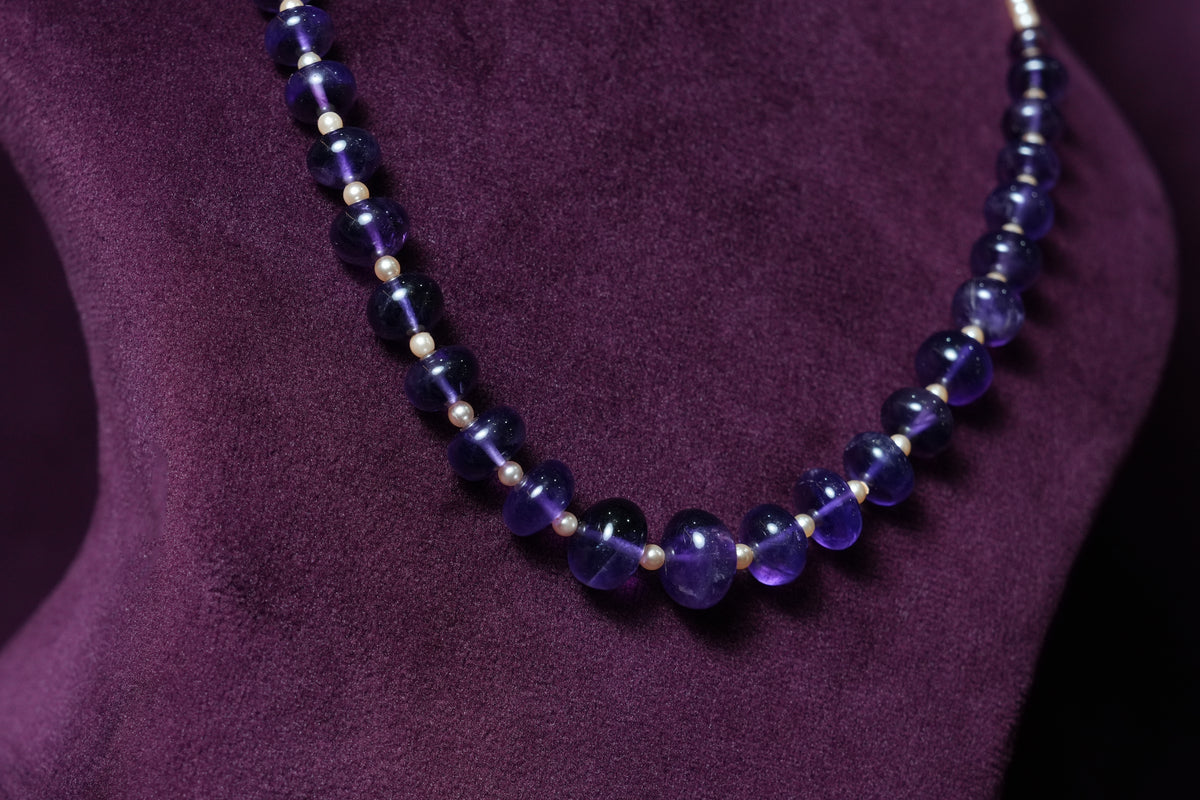 Neelambari Amethyst Round-Bead with Moti pearl Haar