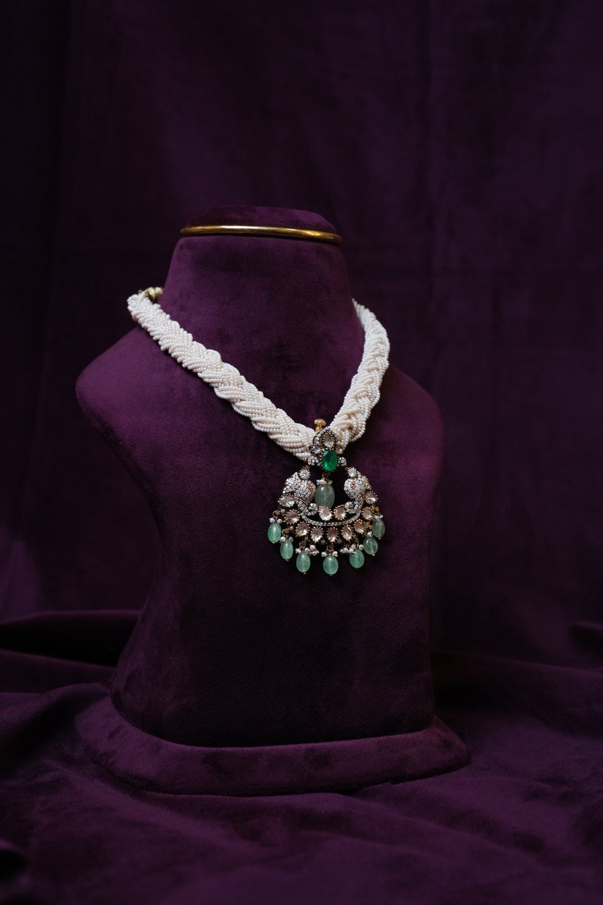 Victorian Polki Emerald Kante Necklace