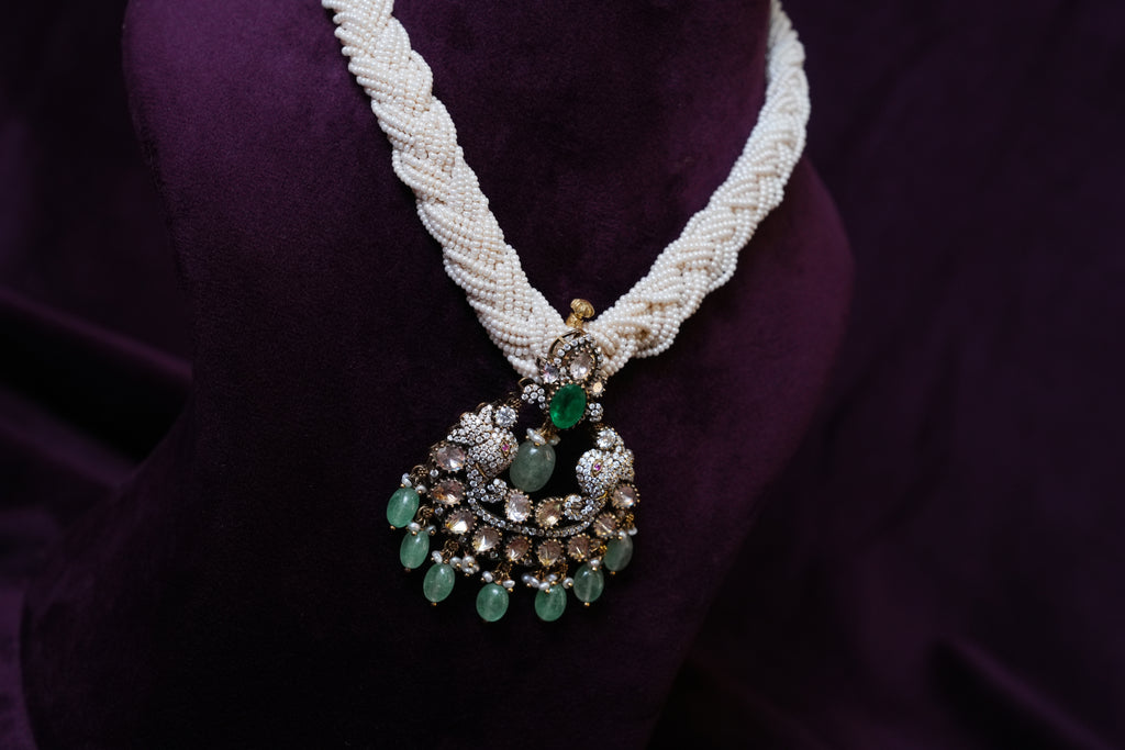 Victorian Polki Emerald Kante Necklace