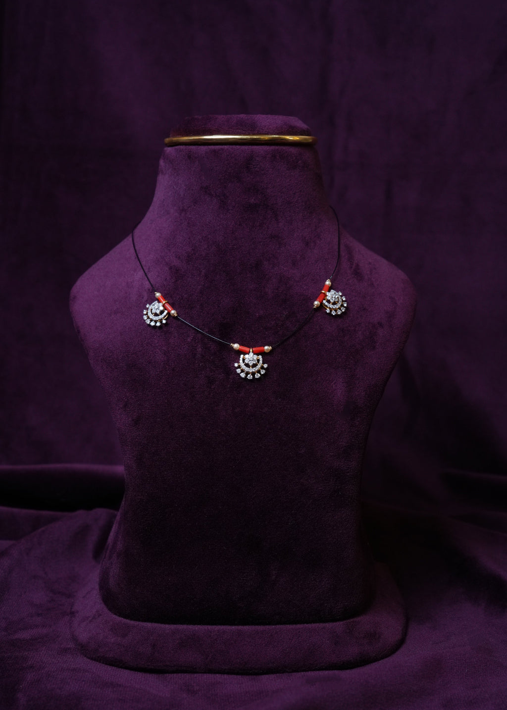 Prakriti lab-grown Diamond and coral invisible Thread with south sea pearls