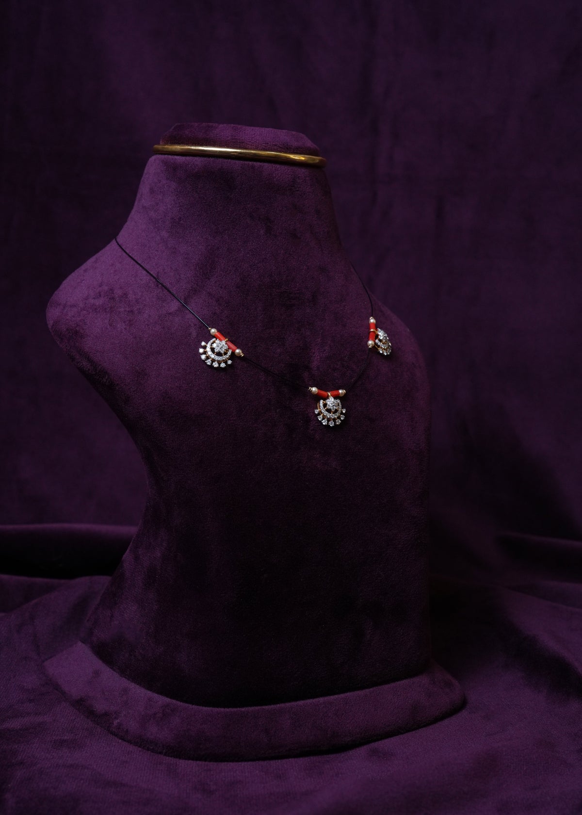 Prakriti lab-grown Diamond and coral invisible Thread with south sea pearls