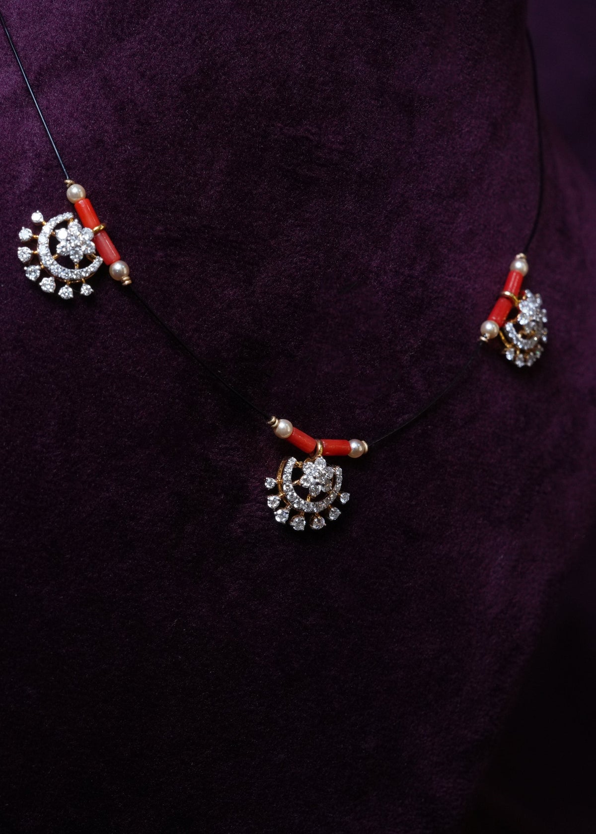 Prakriti lab-grown Diamond and coral invisible Thread with south sea pearls
