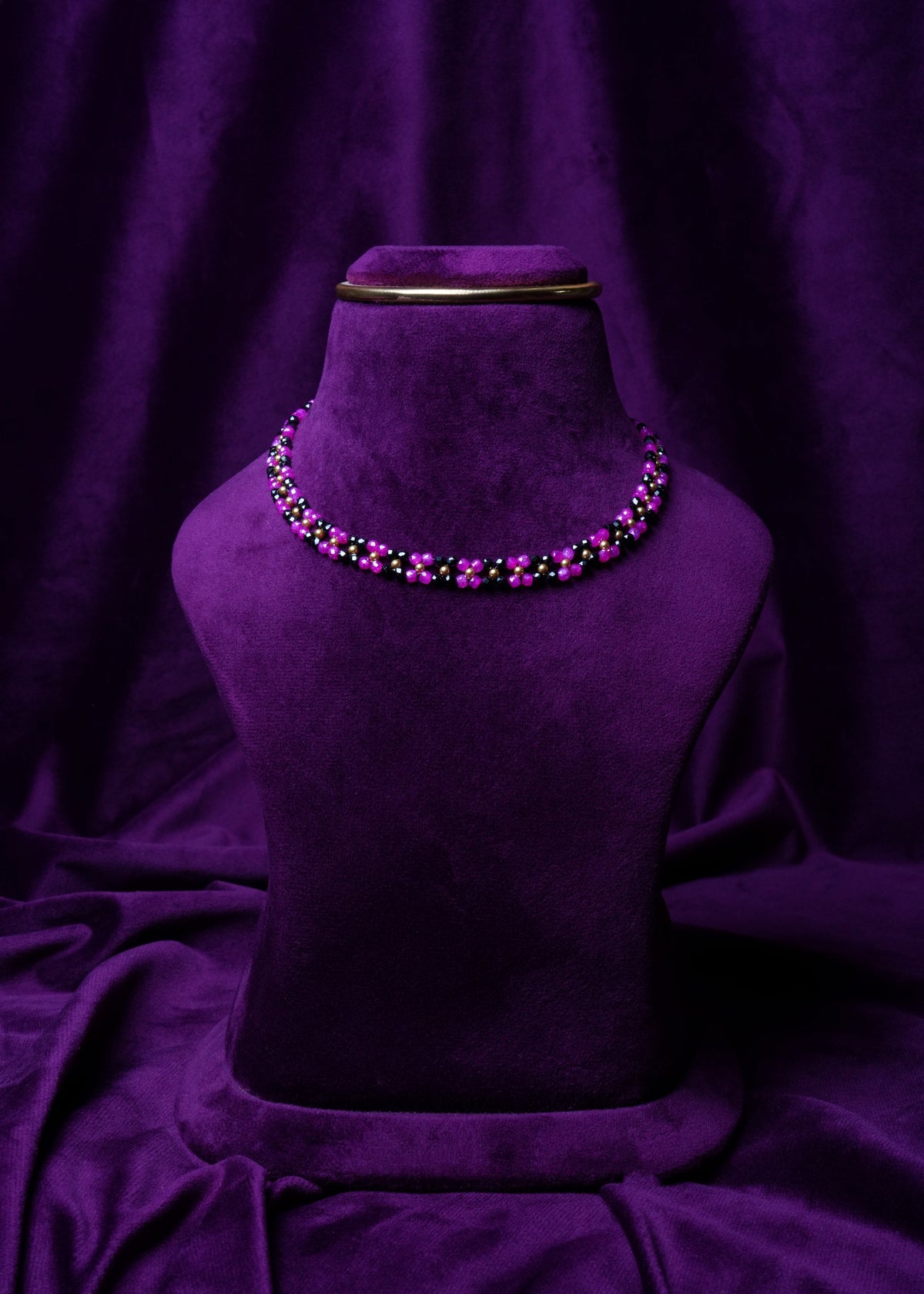 Purple & Black Woven Bead Choker