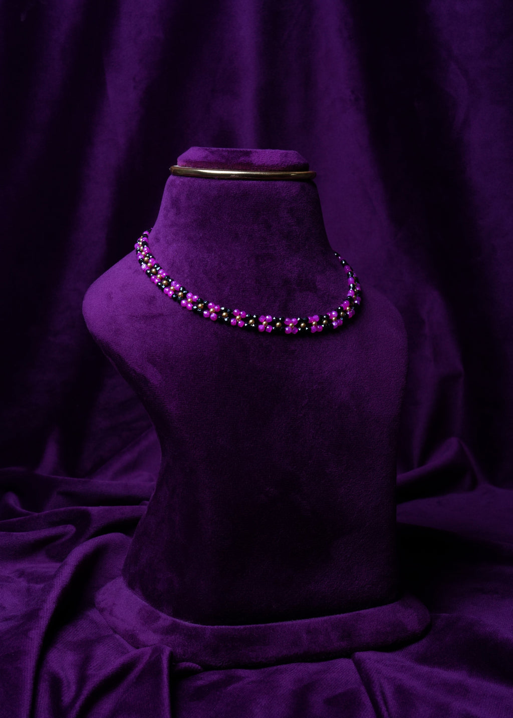 Purple & Black Woven Bead Choker