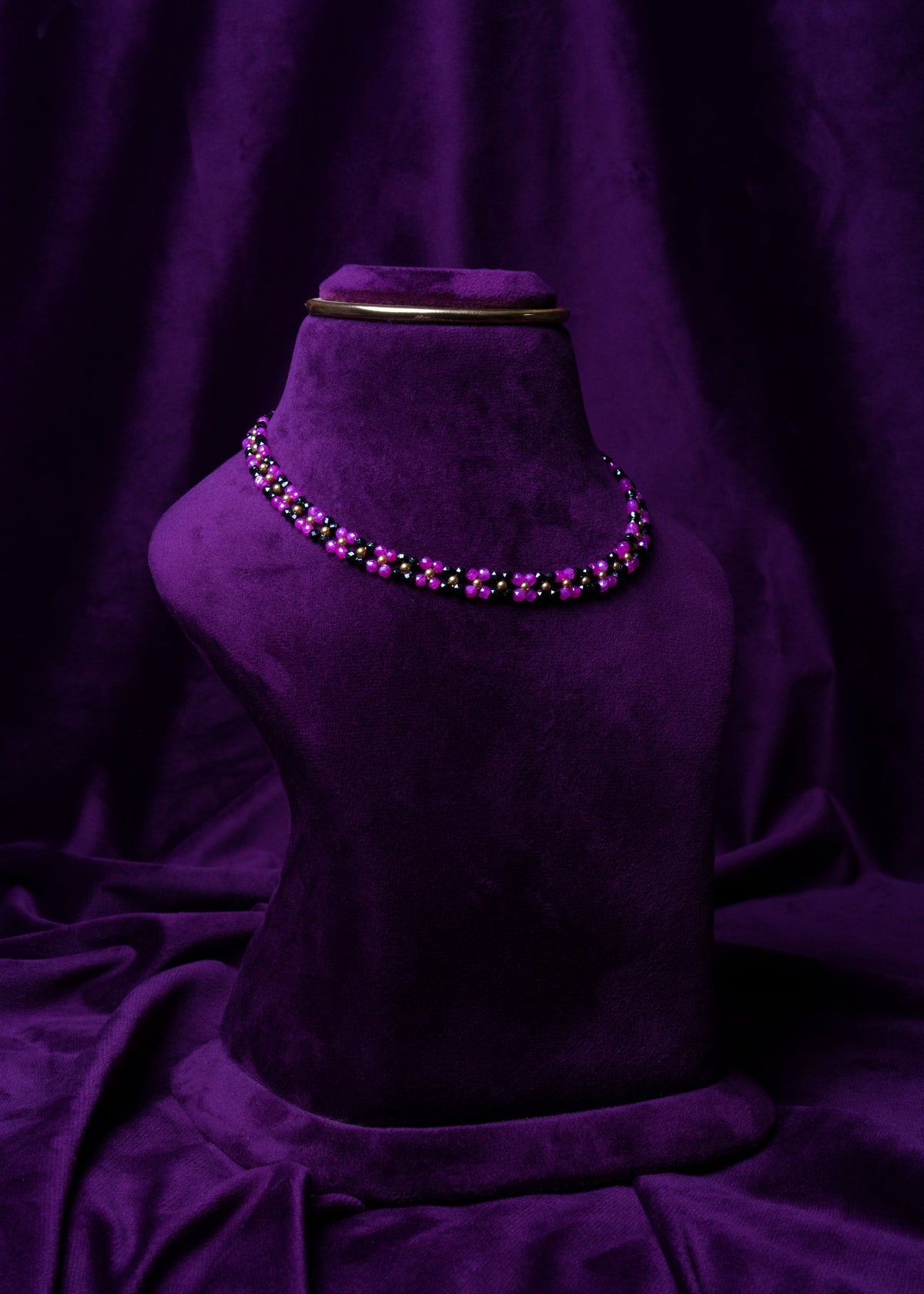 Purple & Black Woven Bead Choker