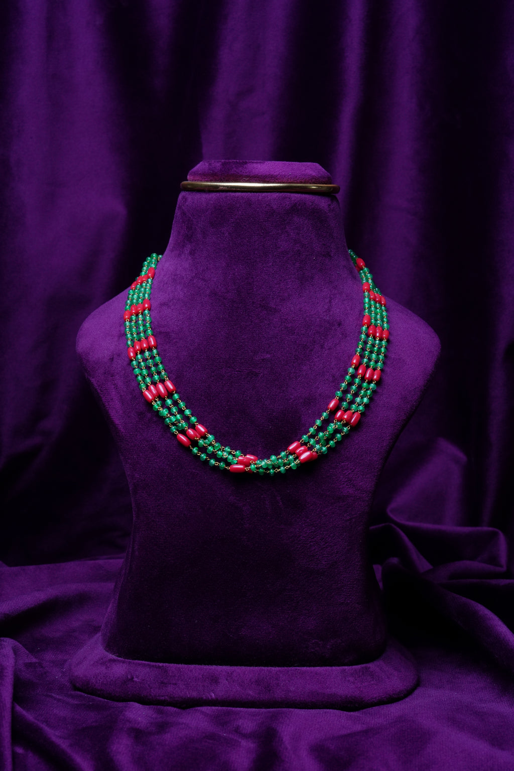 Royal Emerald-coral Multi-Strand Panchlada Mala