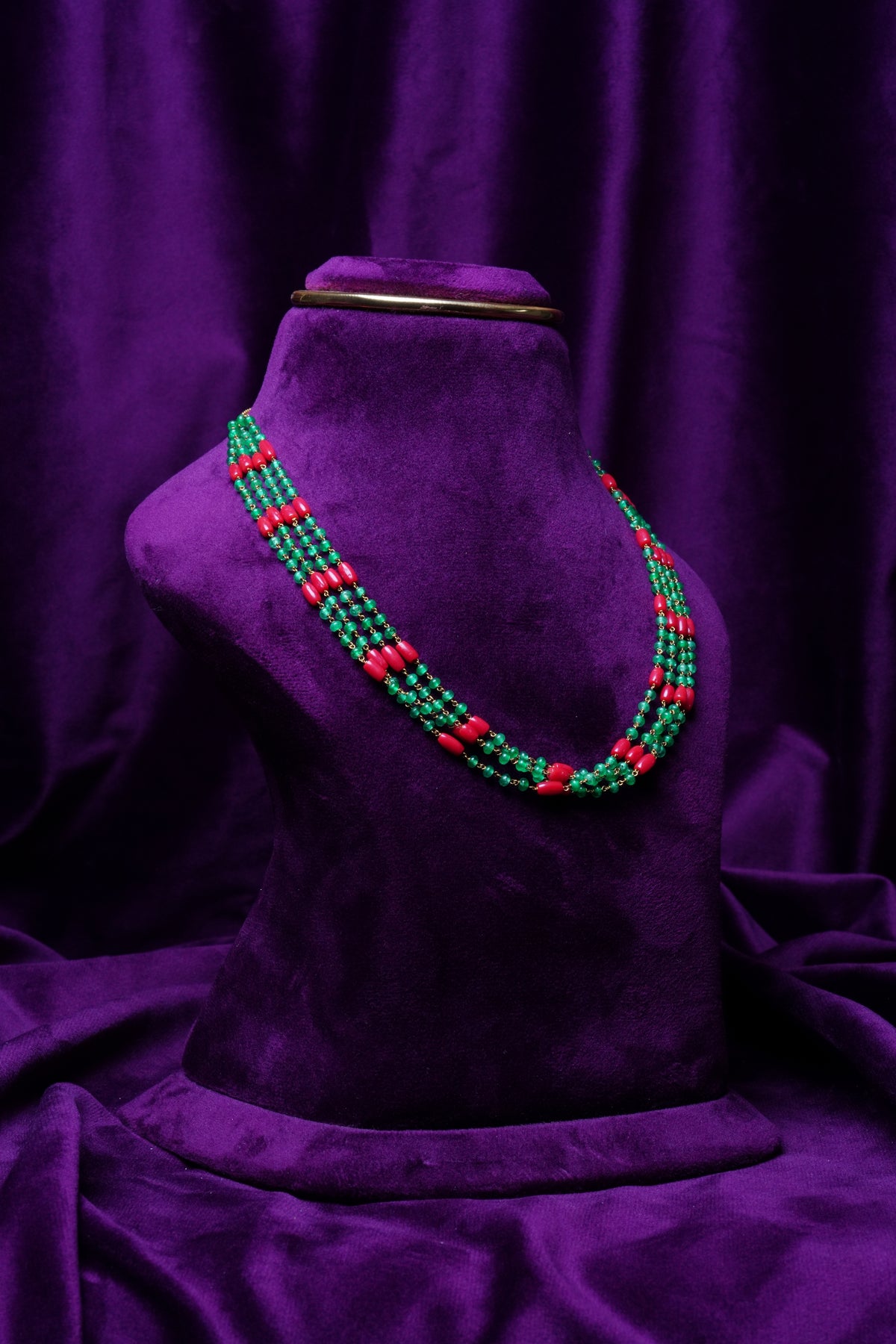 Royal Emerald-coral Multi-Strand Panchlada Mala