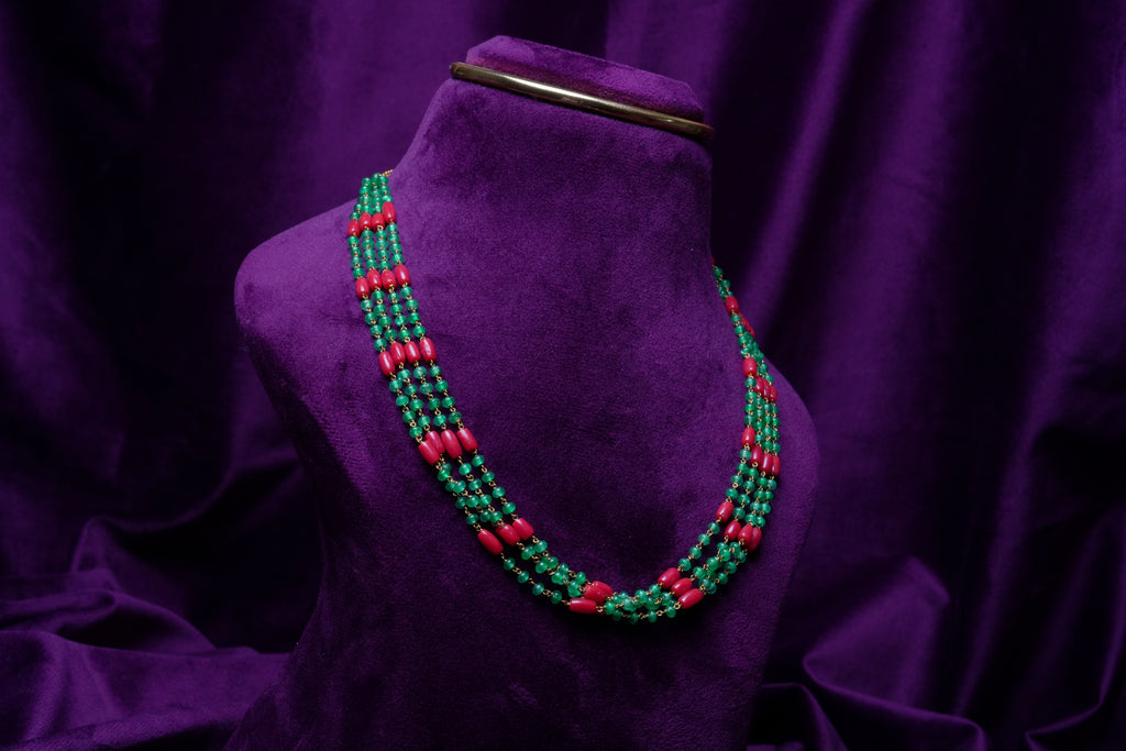 Royal Emerald-coral Multi-Strand Panchlada Mala
