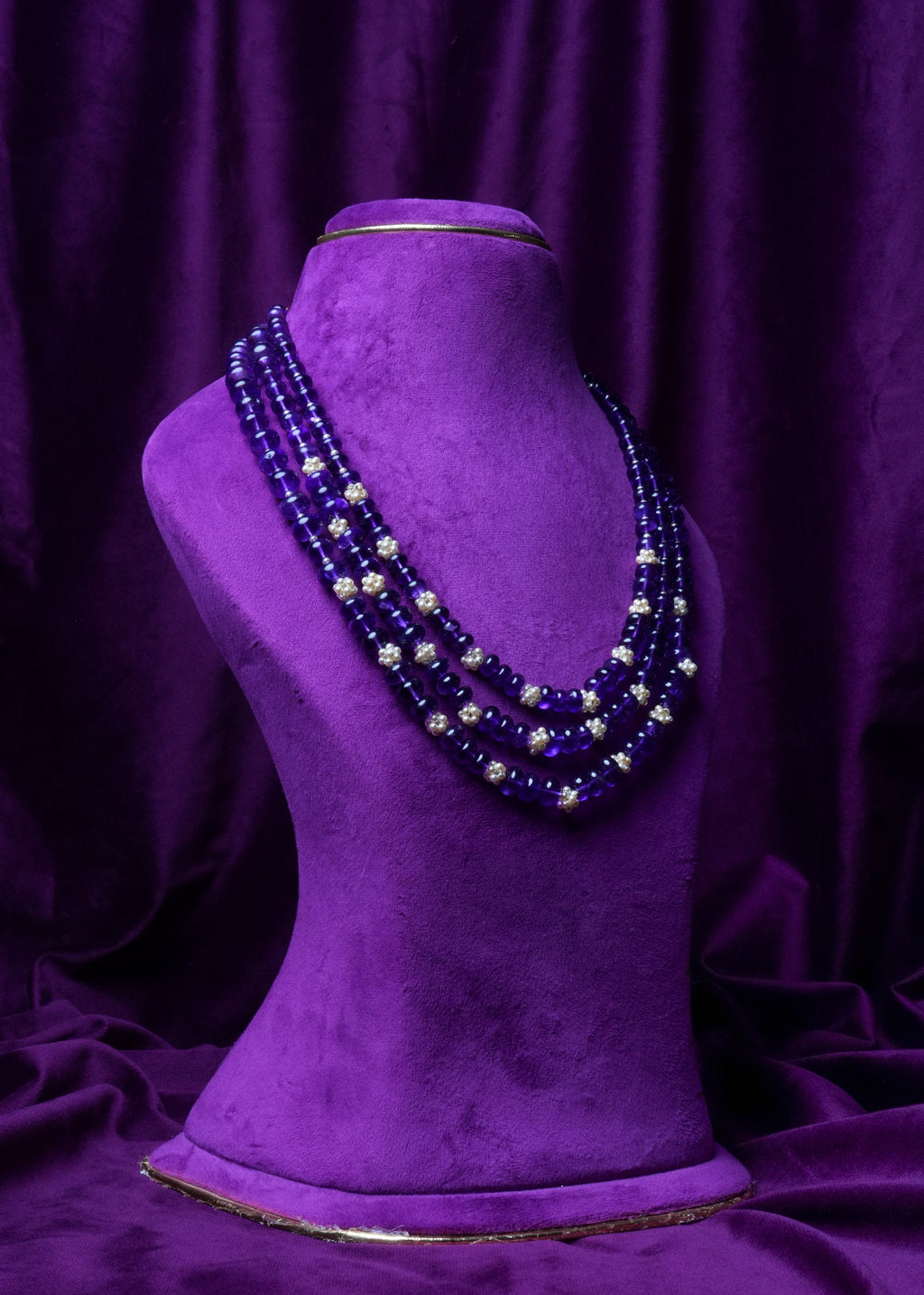 Royal Velvet Amethyst & Moti Tri-Ladi Mala