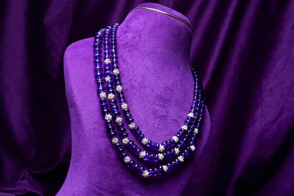 Royal Velvet Amethyst & Moti Tri-Ladi Mala