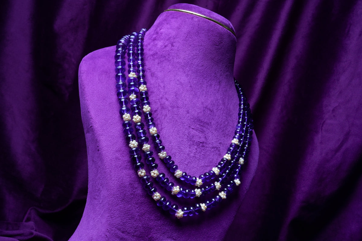Royal Velvet Amethyst & Moti Tri-Ladi Mala