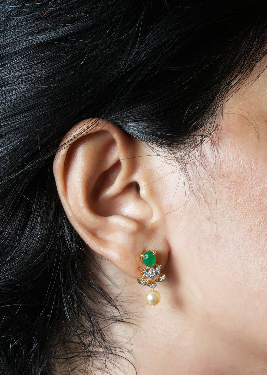 Shahi Emerald & Pearl Floral Drop Lab-Grown Diamond Earrings
