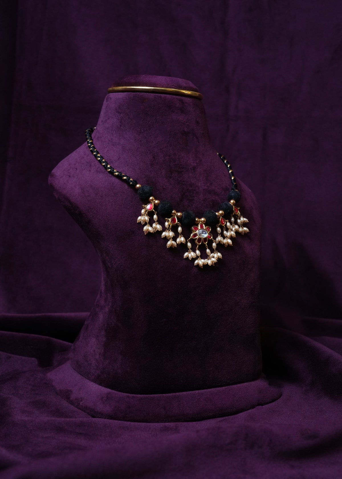 The Chandrika Black Thread Kundan Choker with rice pearls
