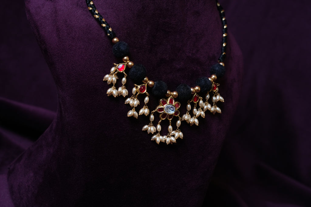 The Chandrika Black Thread Kundan Choker with rice pearls