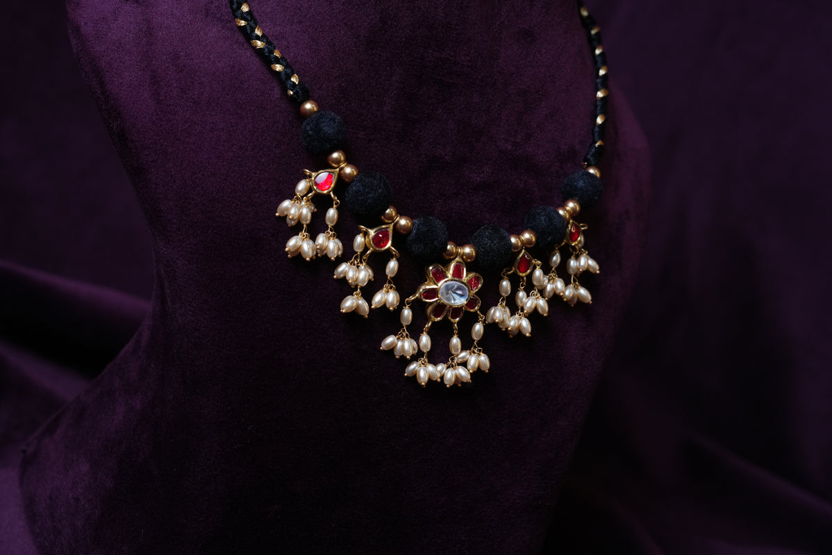 The Chandrika Black Thread Kundan Choker with rice pearls
