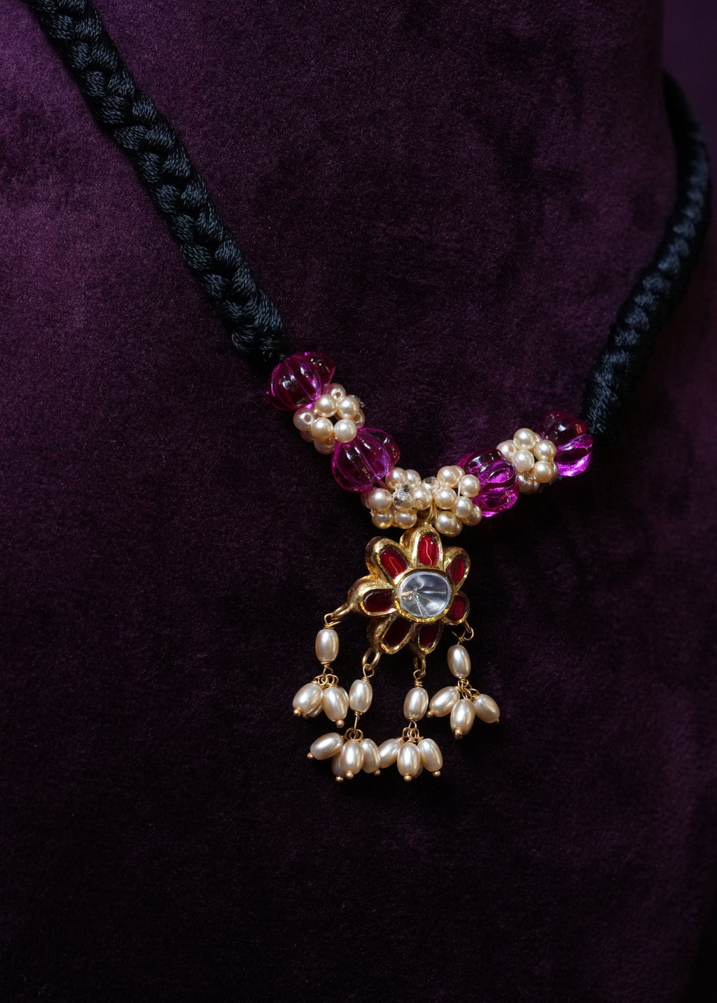 The Kaveri Kundan Floral Pendant With Rice Pearls Chocker
