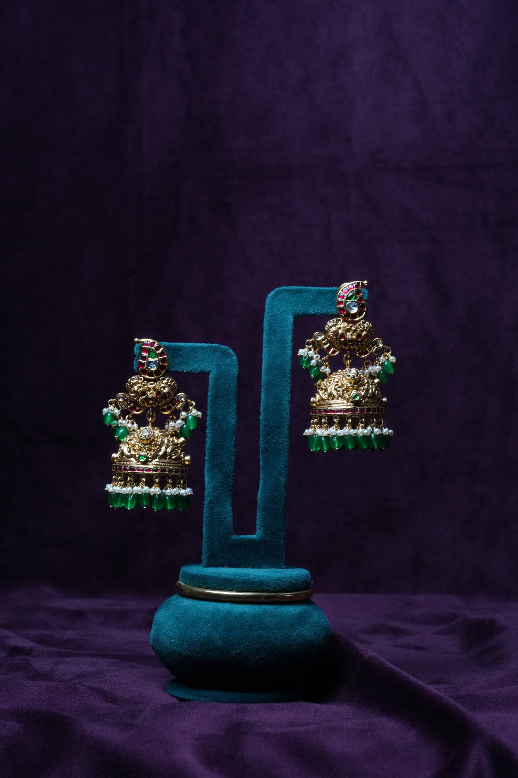The Kundan Royal Nakshi emerald drop earrings