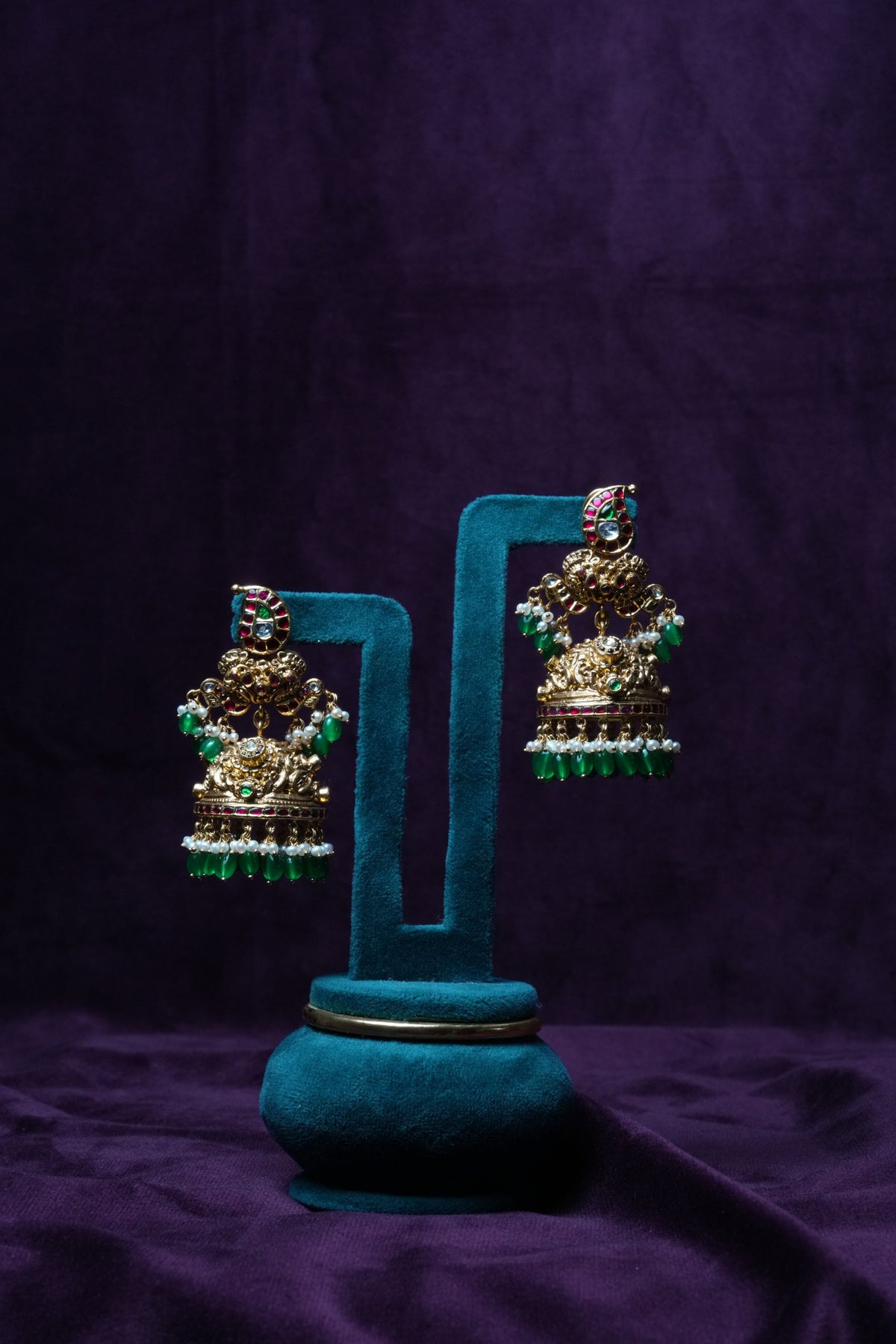 The Kundan Royal Nakshi emerald drop earrings