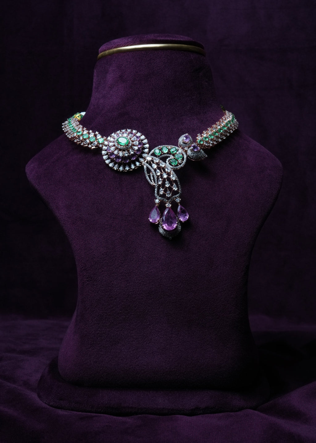 Teardrop Asymmetric Emerald & tourmaline Choker