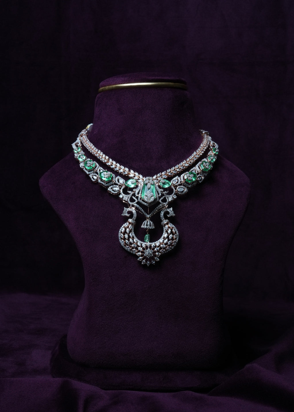 The Twin Peacock chandelier Emerald Necklace