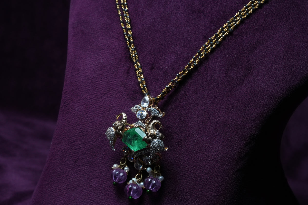 Swarovski Emerald & tourmaline drop Pendant