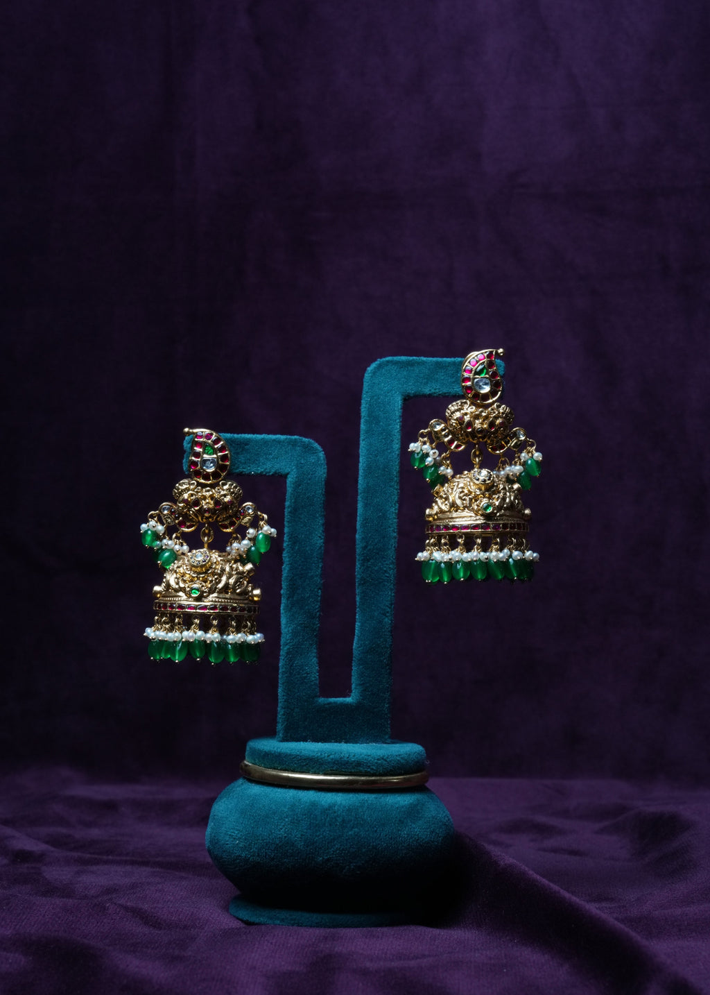 The Kundan Royal Nakshi emerald drop earrings