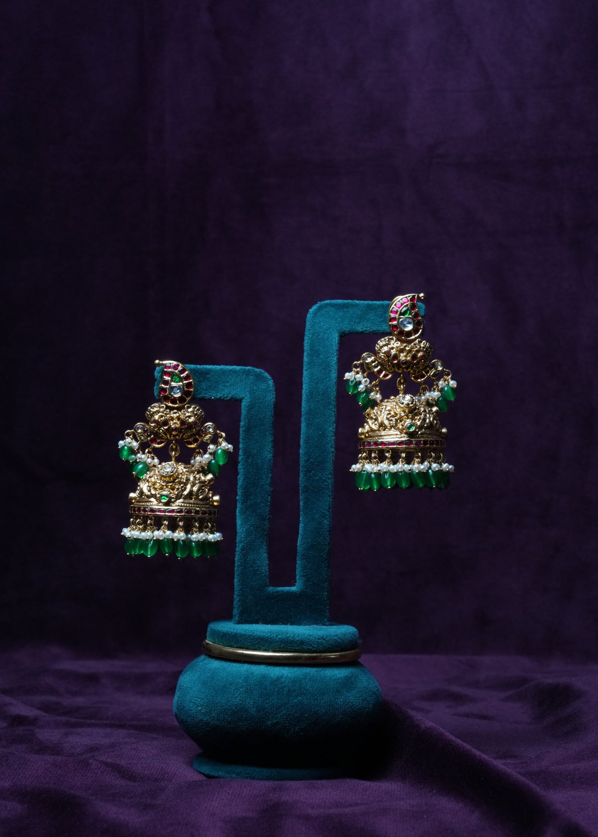 The Kundan Royal Nakshi emerald drop earrings