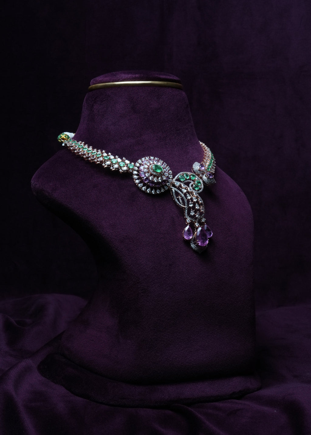 Teardrop Asymmetric Emerald & tourmaline Choker