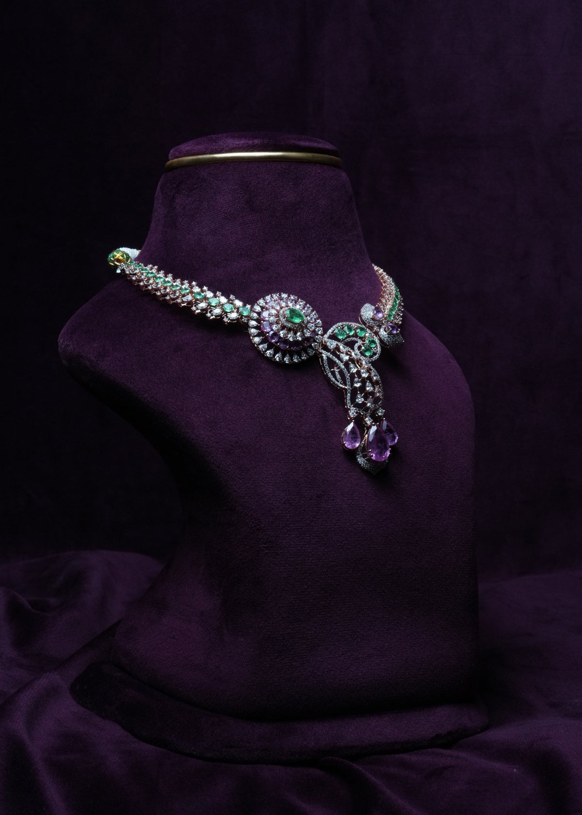 Teardrop Asymmetric Emerald & tourmaline Choker