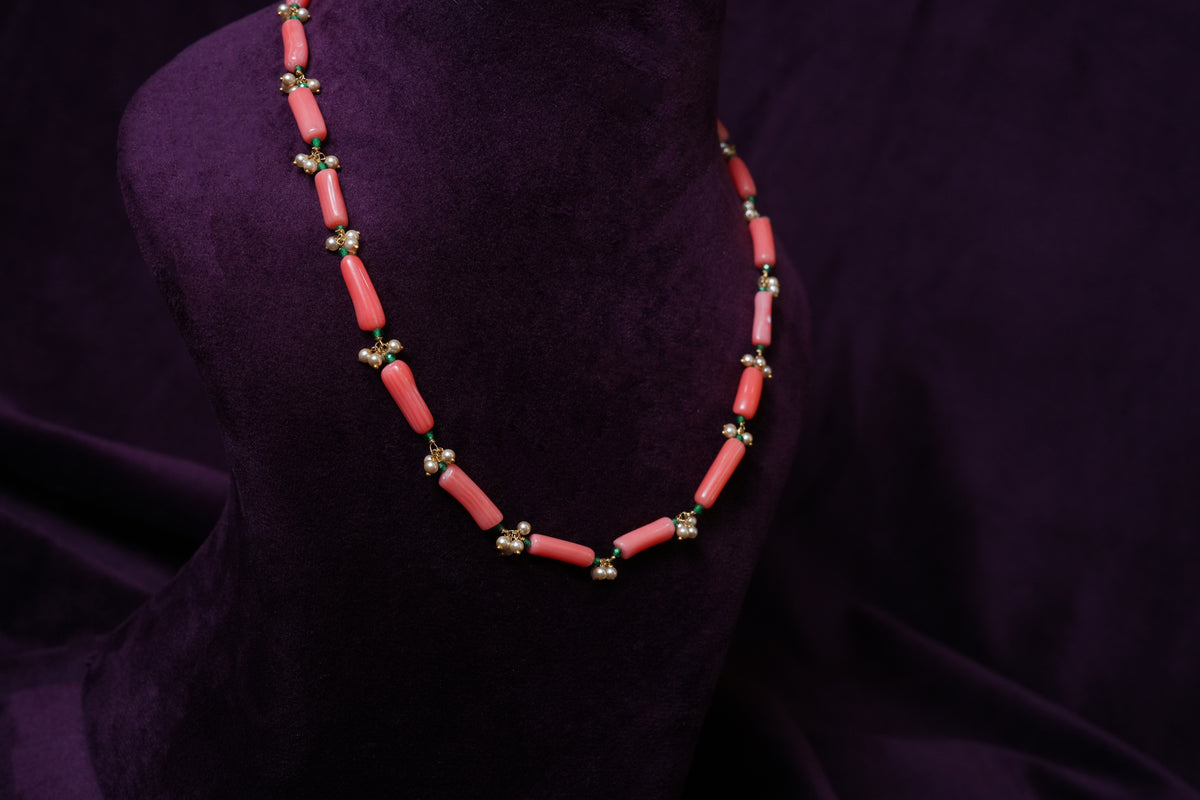 The Royal shape less Coral & Pearl Cylindrical Mala