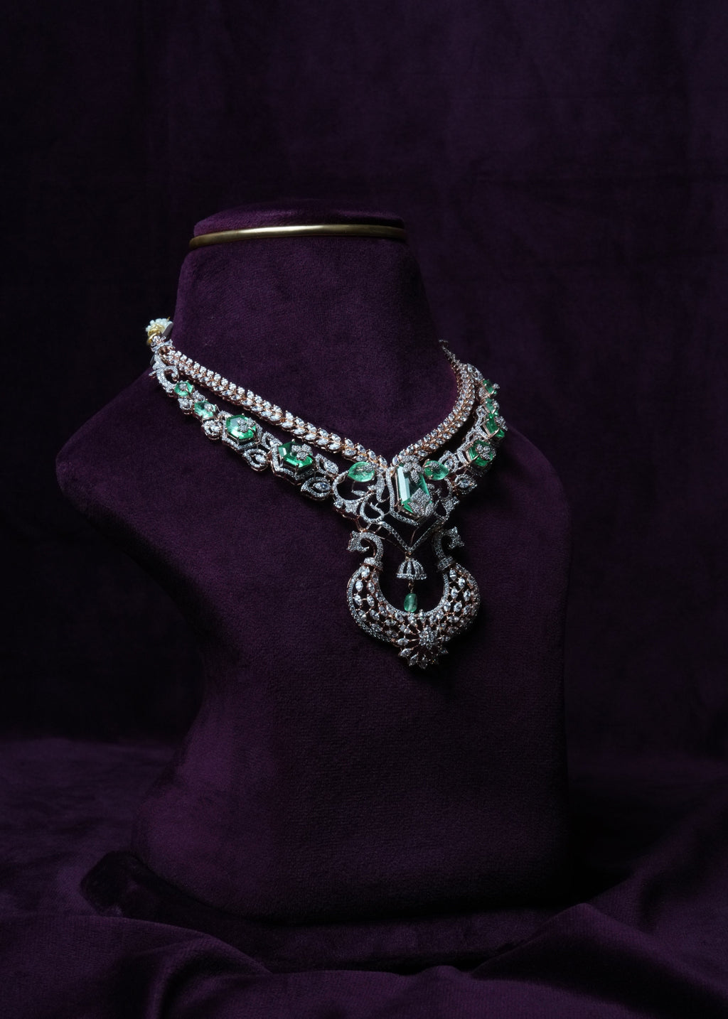 The Twin Peacock chandelier Emerald Necklace