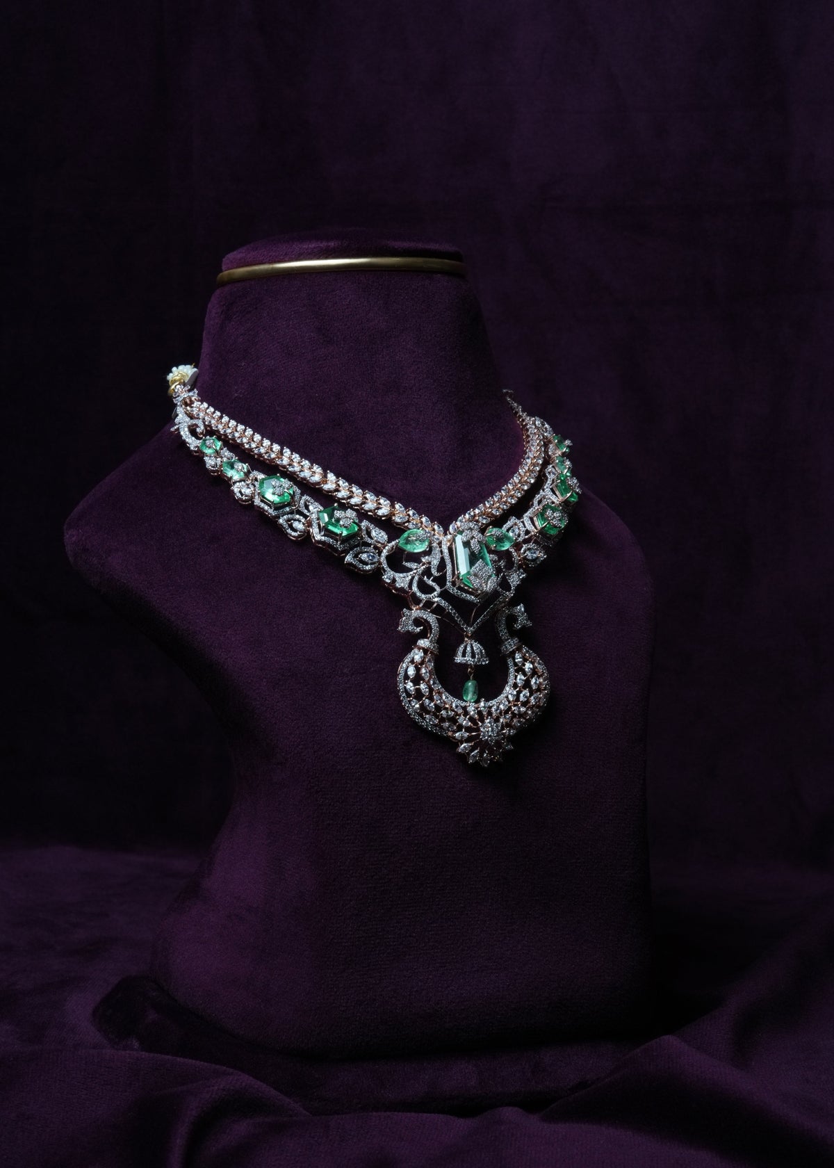 The Twin Peacock chandelier Emerald Necklace